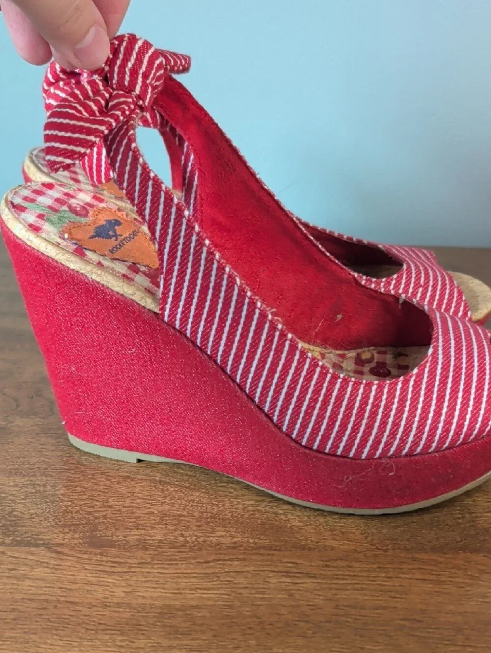 Rocket Dog Red Striped Peep-Toe Wedge Sandals